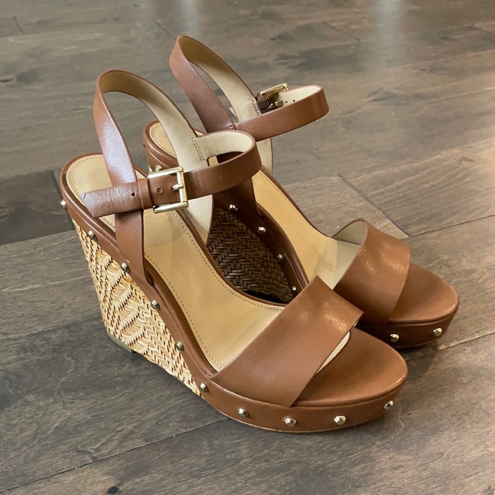 Michael Kors Chestnut Leather Wedges Sz 8